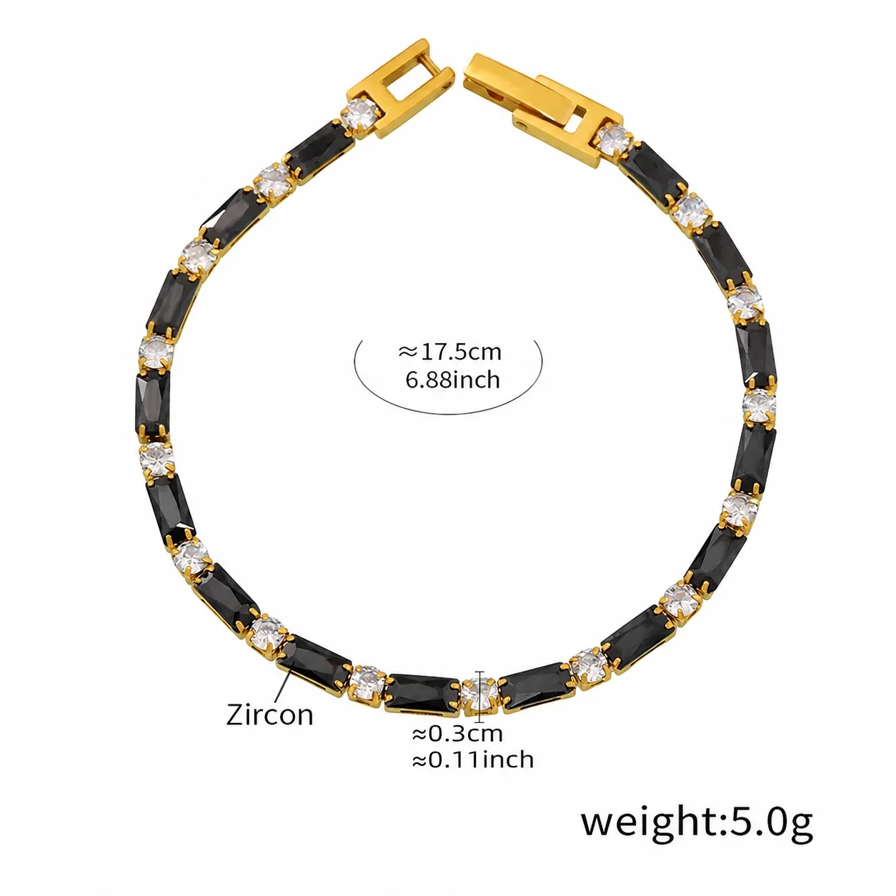 Refined 18K Gold-Plated Baguette CZ Tennis Bracelet - Black CZ