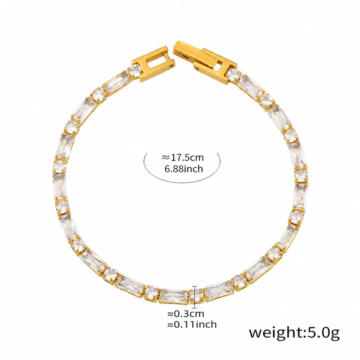 Refined 18K Gold-Plated Baguette CZ Tennis Bracelet - Clear CZ