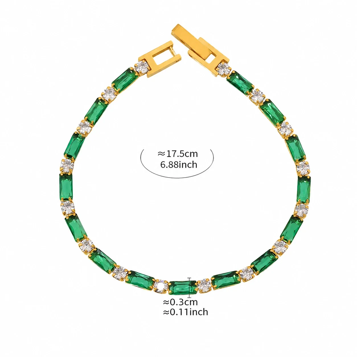 Refined 18K Gold-Plated Baguette CZ Tennis Bracelet - Green CZ