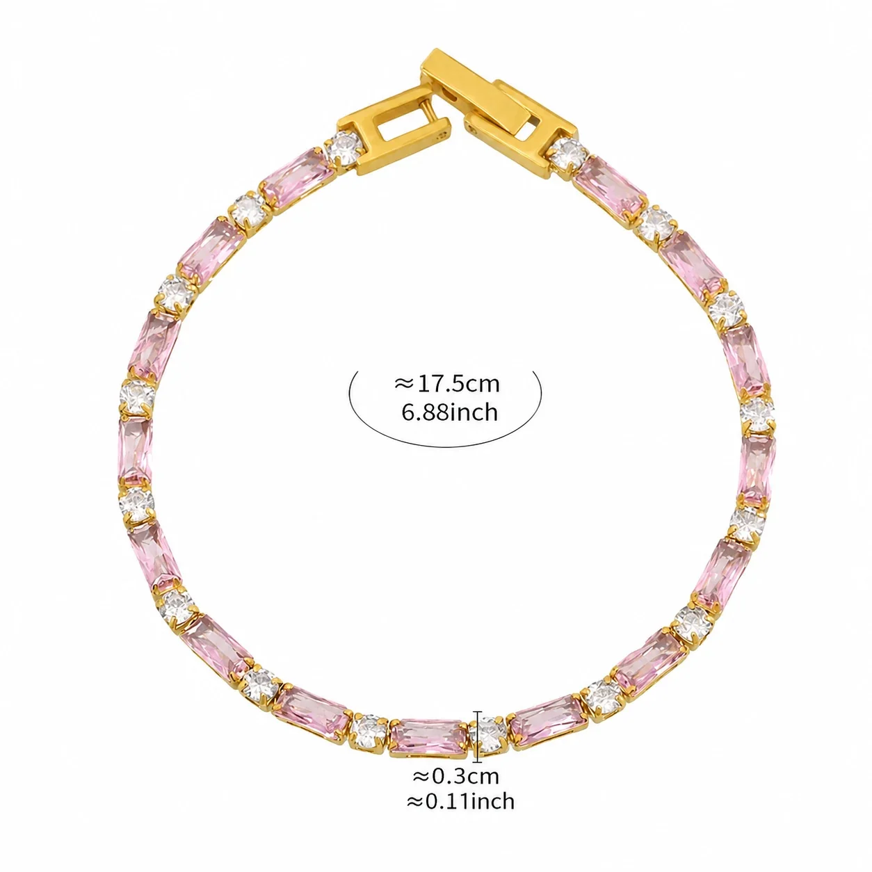 Refined 18K Gold-Plated Baguette CZ Tennis Bracelet - Pink CZ