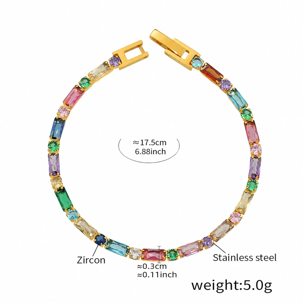 Refined 18K Gold-Plated Baguette CZ Tennis Bracelet - Multicolor CZ