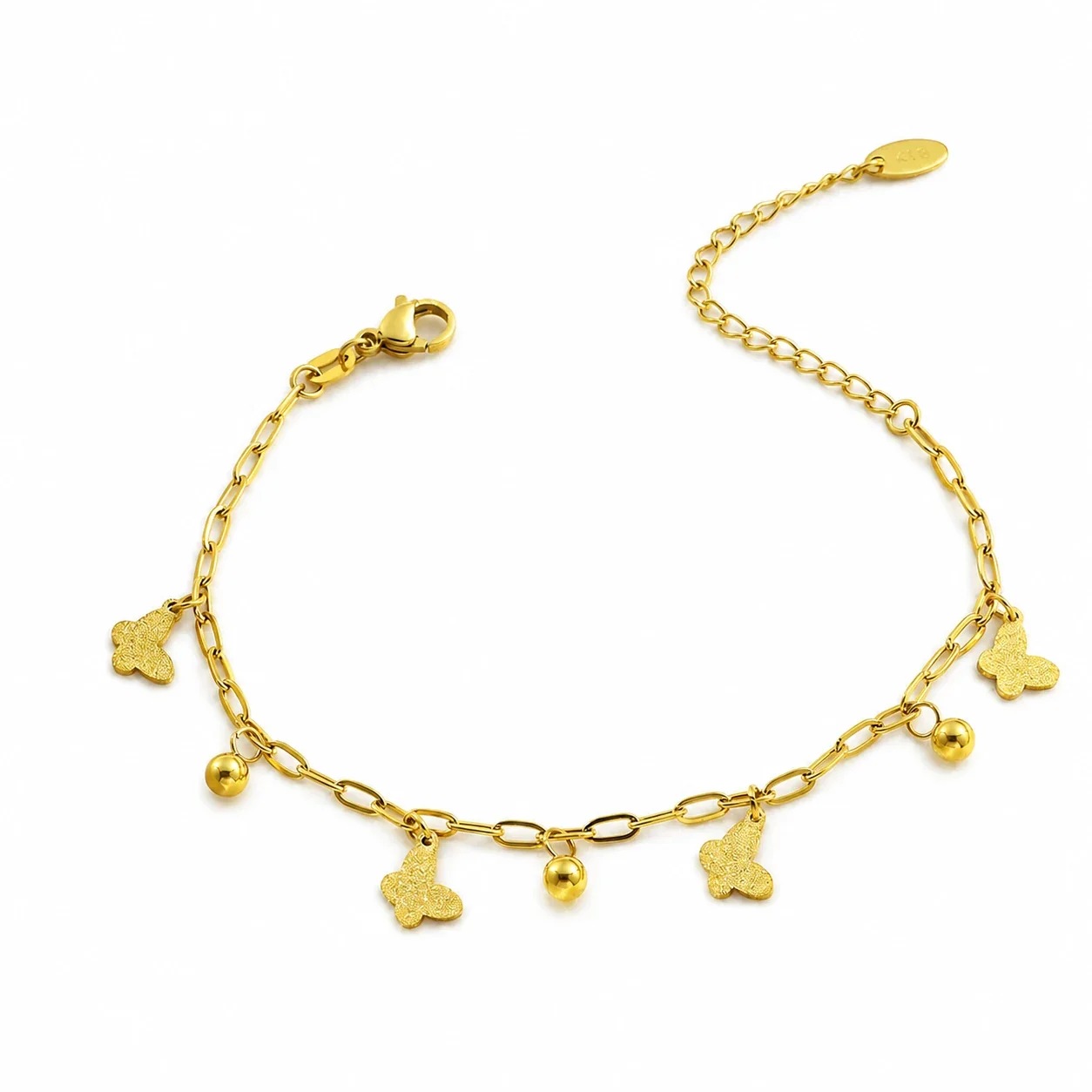 Dainty Gold-Plated Paperclip Butterfly Charm Bracelet