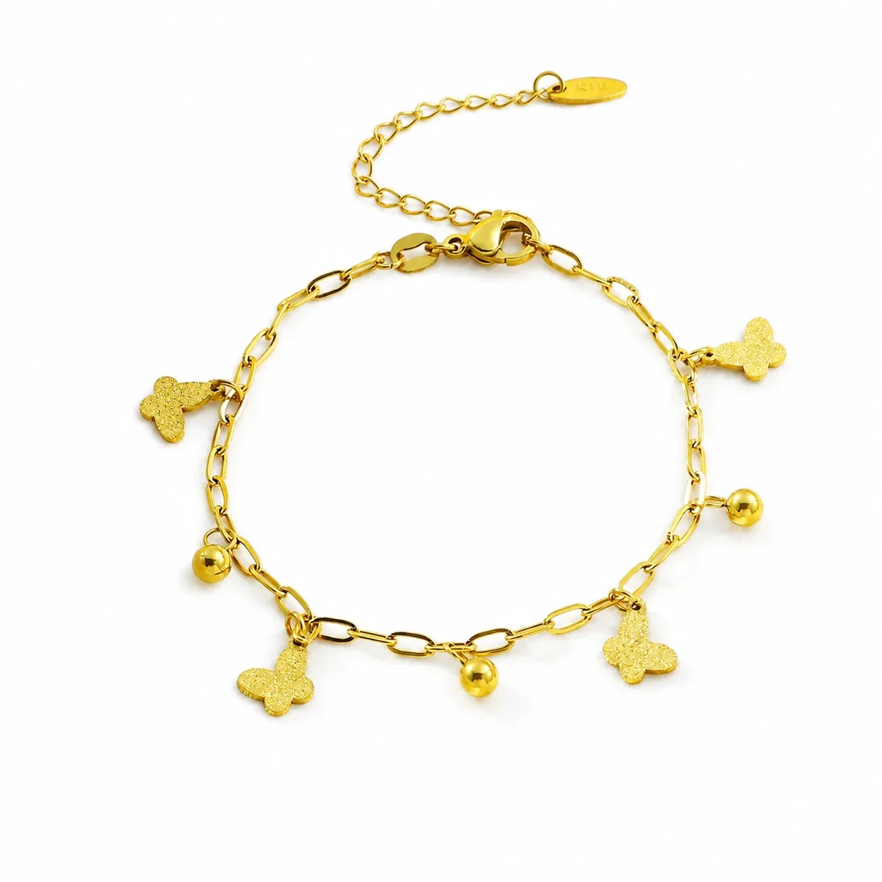 Dainty Gold-Plated Paperclip Butterfly Charm Bracelet