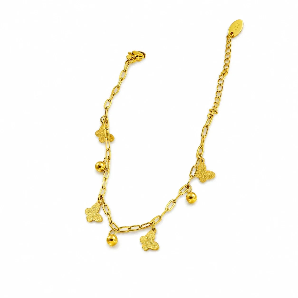 Dainty Gold-Plated Paperclip Butterfly Charm Bracelet