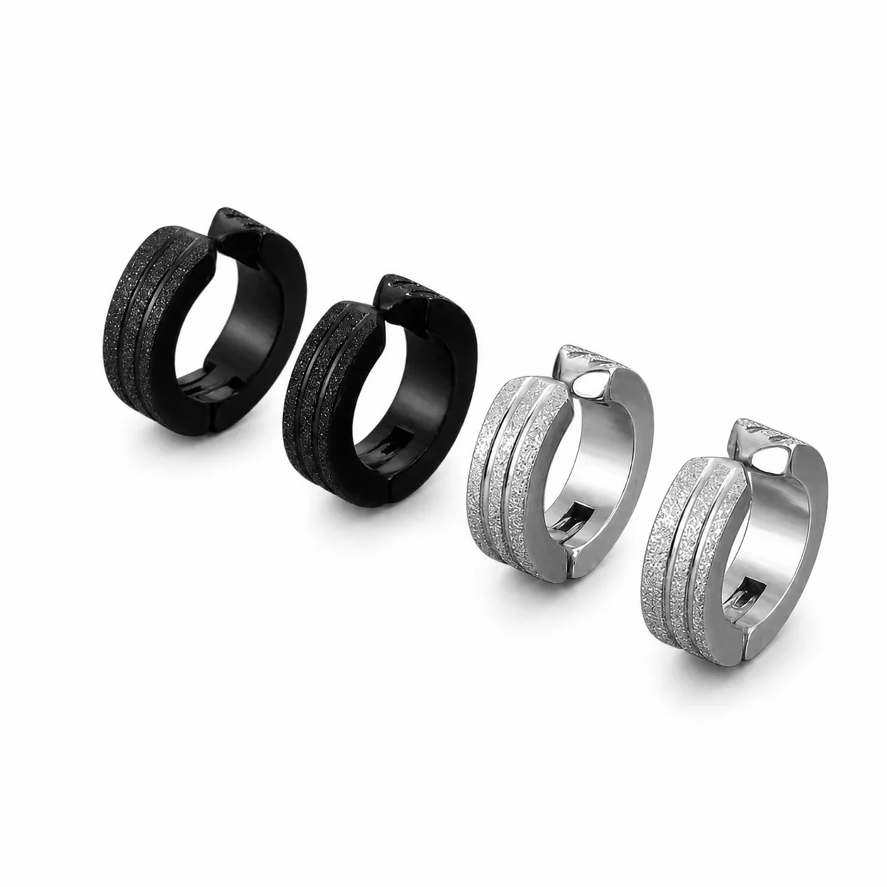 Sleek Stainless Steel Grooved Huggie Earrings