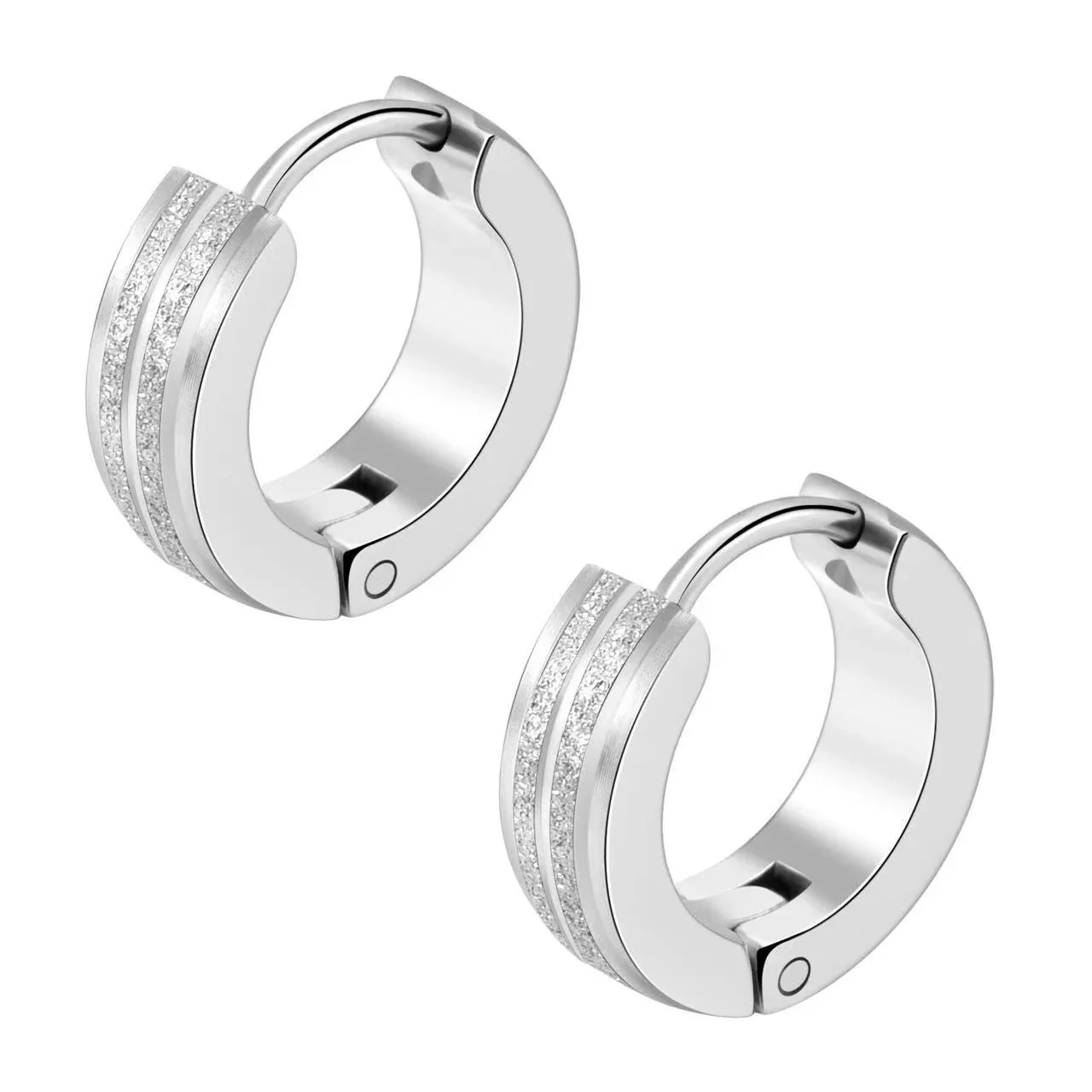 Sleek Stainless Steel Grooved Huggie Earrings - Silver Single Stripe Pierced