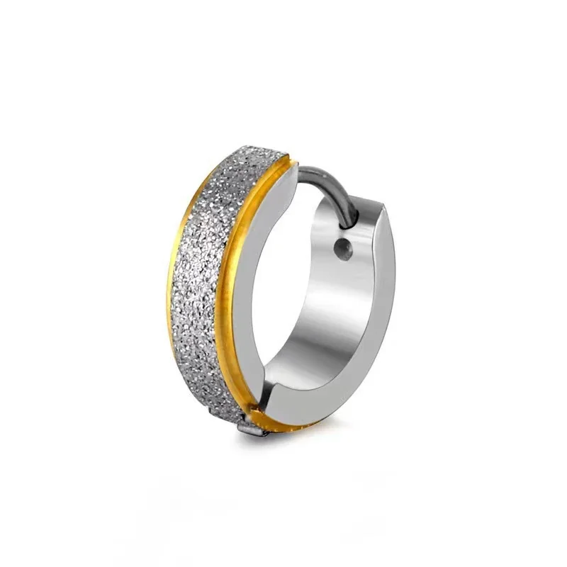 Sleek Stainless Steel Grooved Huggie Earrings - Silver Matte Gold-Edge Pierced