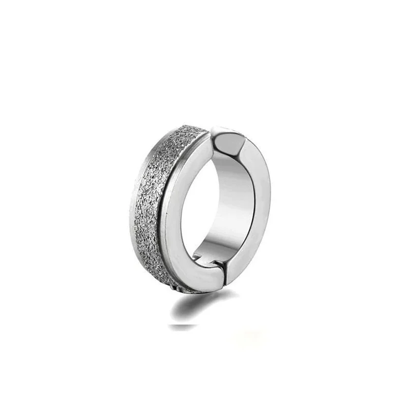 Sleek Stainless Steel Grooved Huggie Earrings - Steel Matte Clip-On