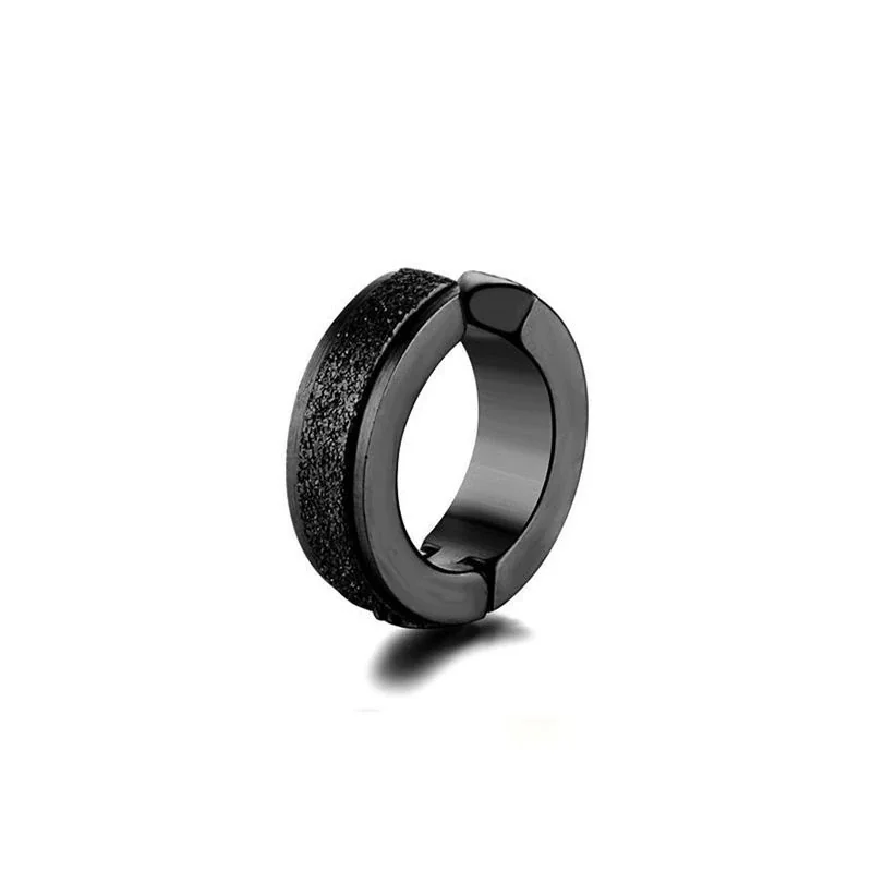 Sleek Stainless Steel Grooved Huggie Earrings - Black Matte Clip-On