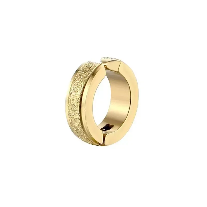Sleek Stainless Steel Grooved Huggie Earrings - Gold Matte Clip-On