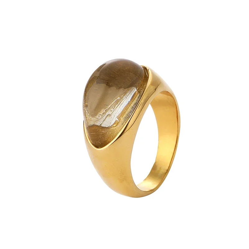Oval Resin Signet Ring with Tapered Gold-Plated Stainless Steel
