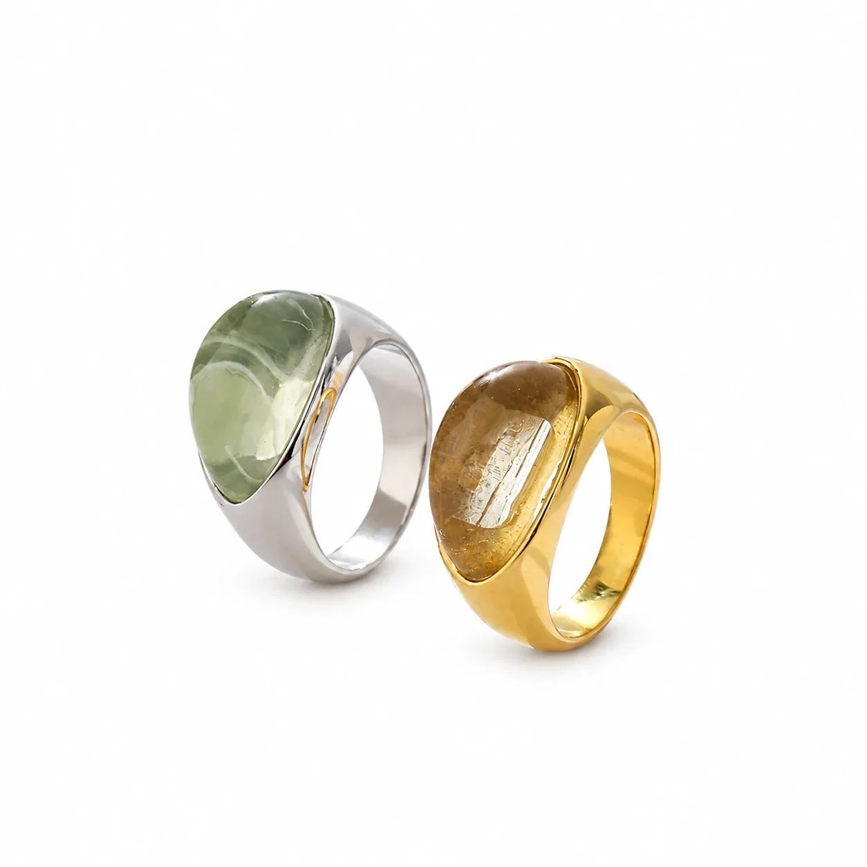 Oval Resin Signet Ring with Tapered Gold-Plated Stainless Steel