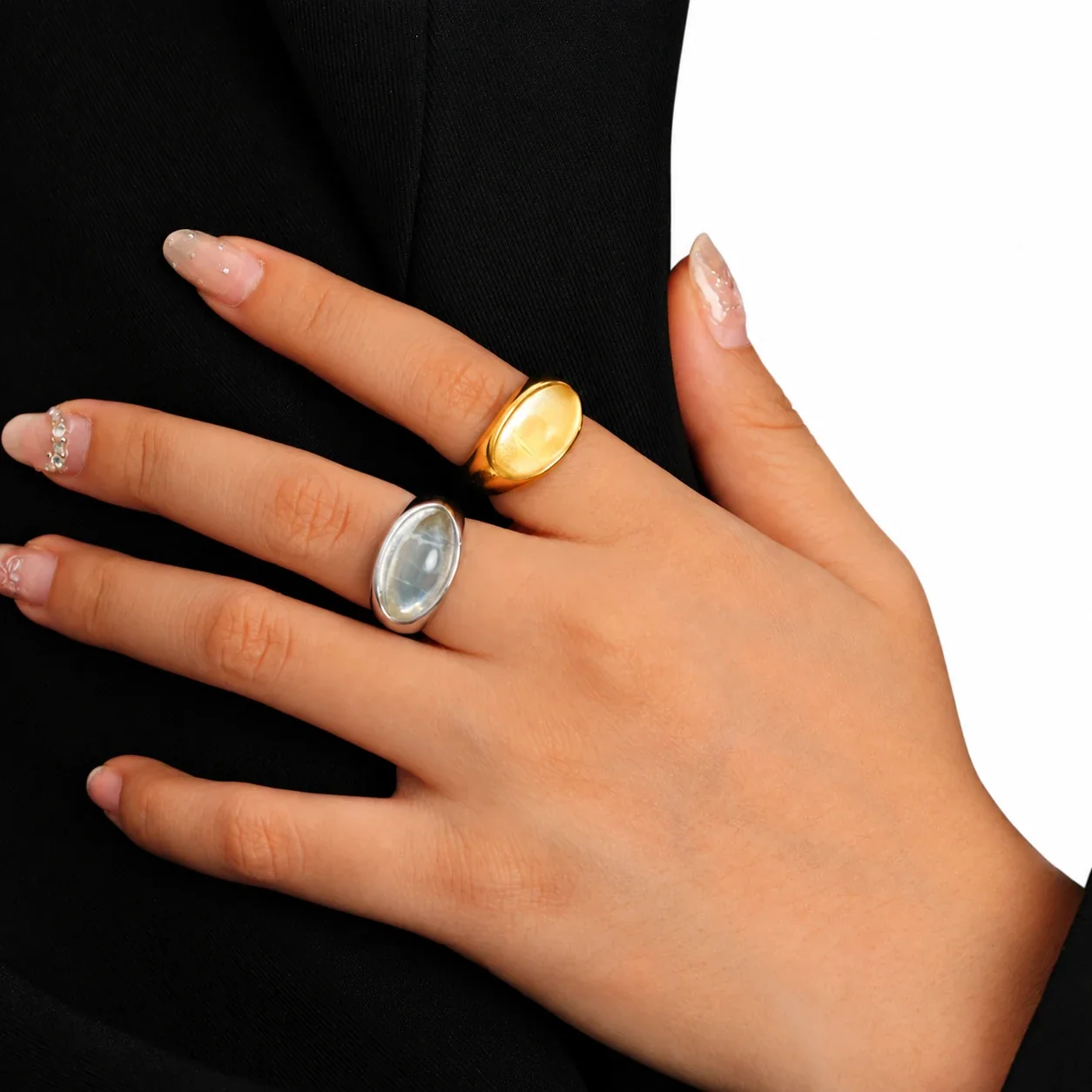 Oval Resin Signet Ring with Tapered Gold-Plated Stainless Steel