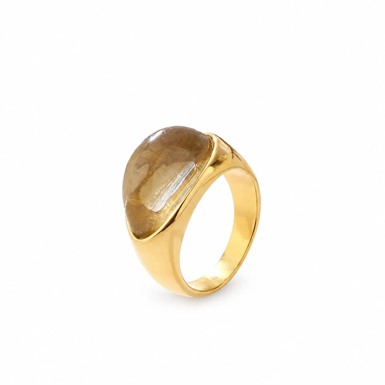 Oval Resin Signet Ring with Tapered Gold-Plated Stainless Steel