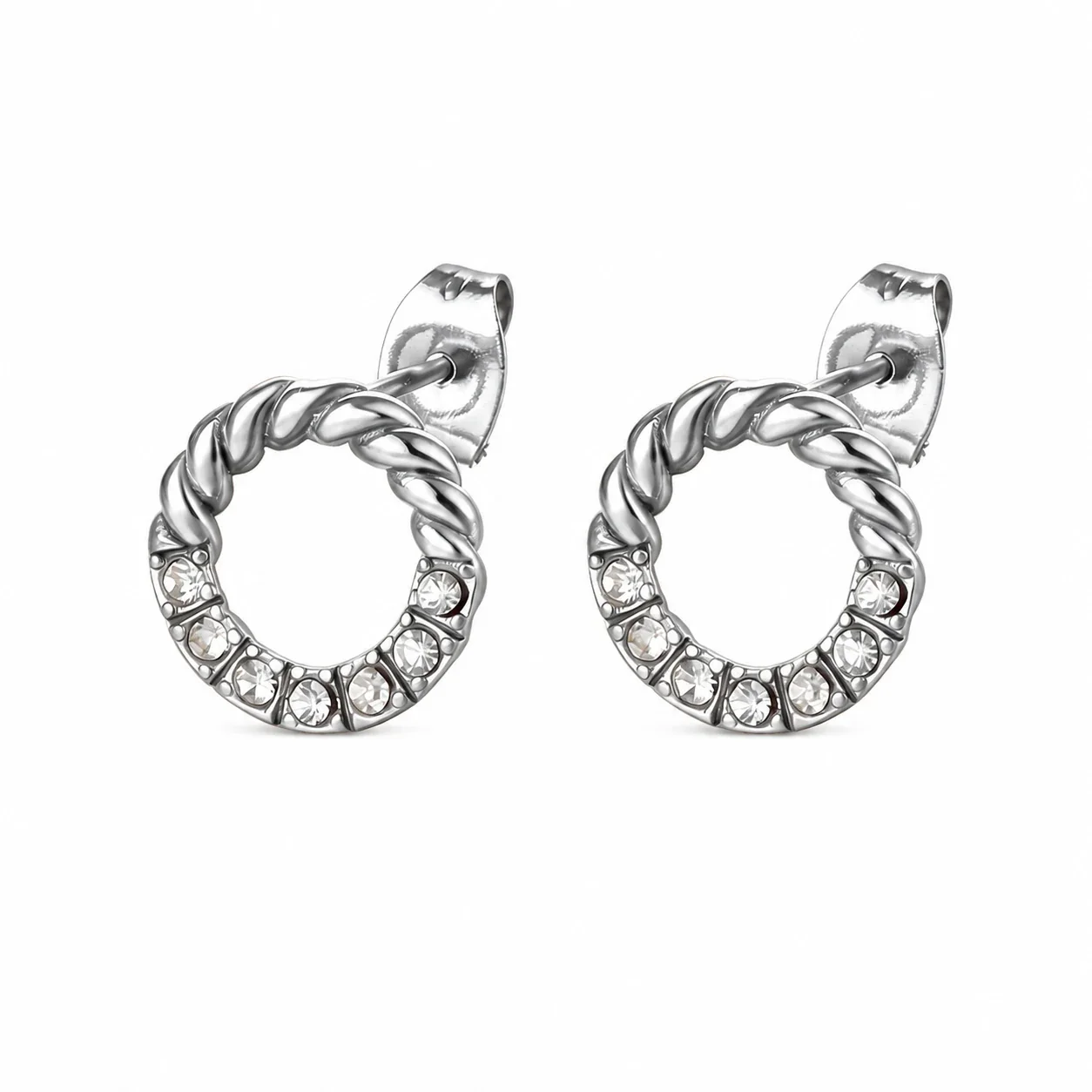 Photo produit : Boucles d'oreilles créoles à tige torsadées avec cristaux en acier inoxydable 316 PVD or