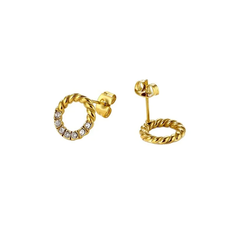 Photo produit : Boucles d'oreilles créoles à tige torsadées avec cristaux en acier inoxydable 316 PVD or