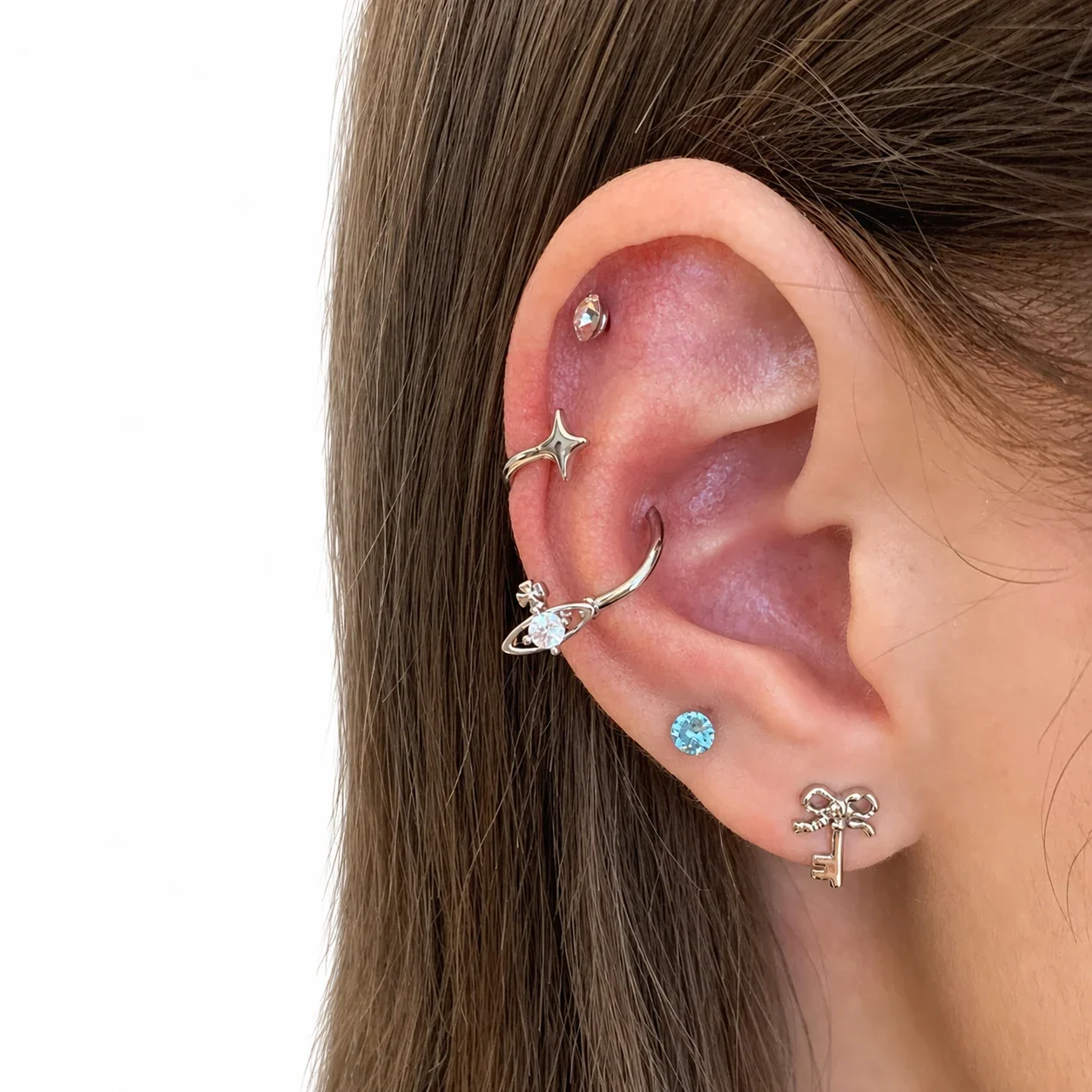 Celestial 316 Stainless Steel Saturn Ear Cuff Set