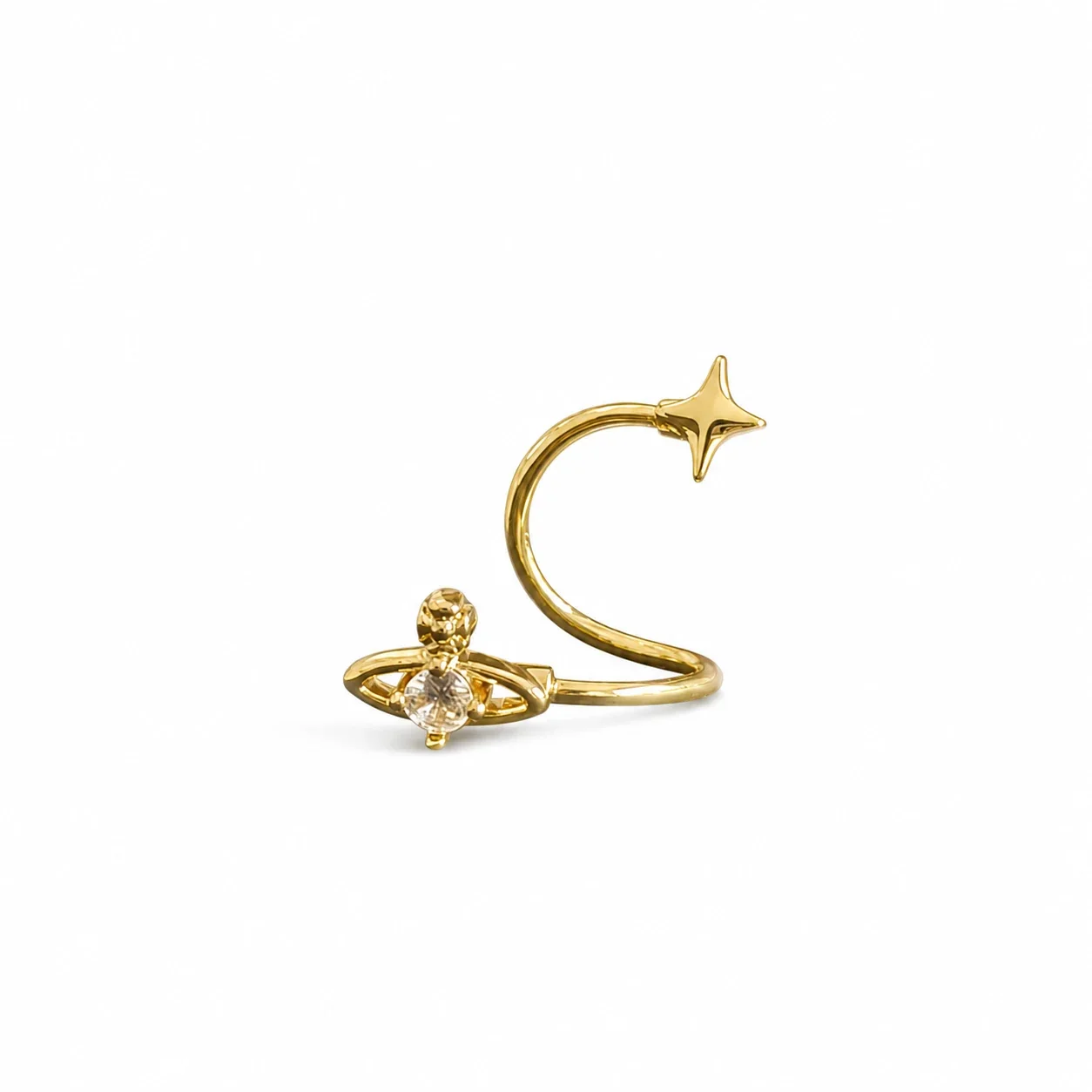 Celestial 316 Stainless Steel Saturn Ear Cuff Set - Gold Saturn S Horseshoe