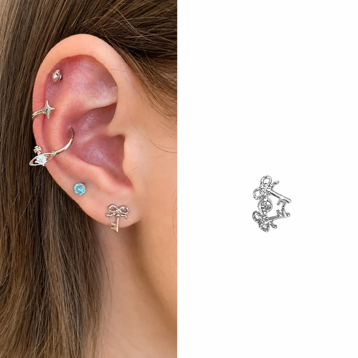 Celestial 316 Stainless Steel Saturn Ear Cuff Set - Bow Key