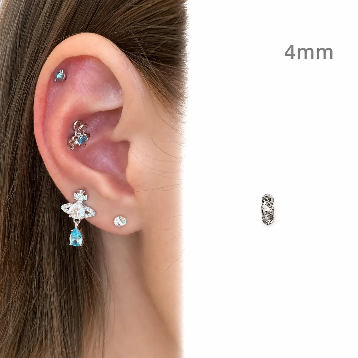Celestial 316 Stainless Steel Saturn Ear Cuff Set - mm White CZ Stud