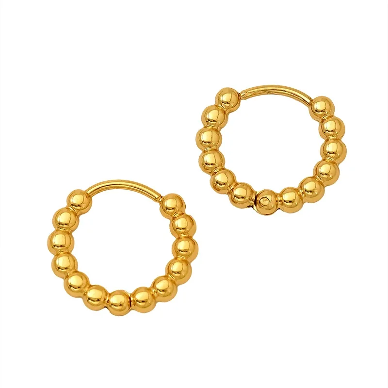 Sculptural Gold-Plated Beaded Hoop Stud Earrings