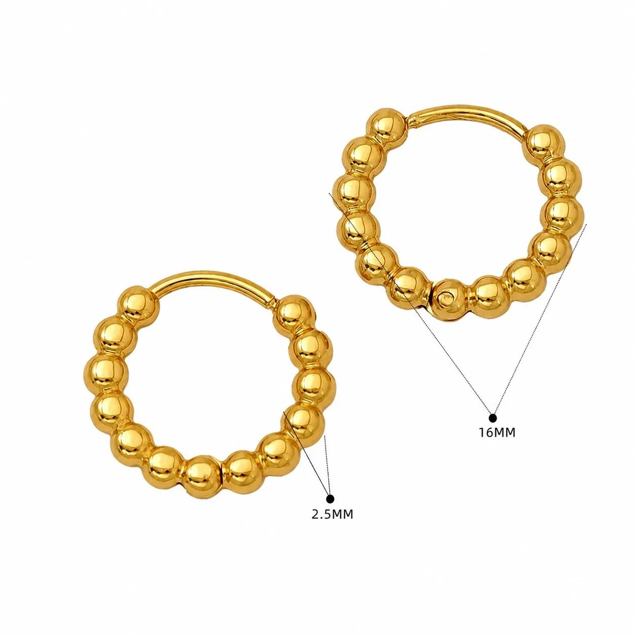 Sculptural Gold-Plated Beaded Hoop Stud Earrings - Gold Beaded Hoop
