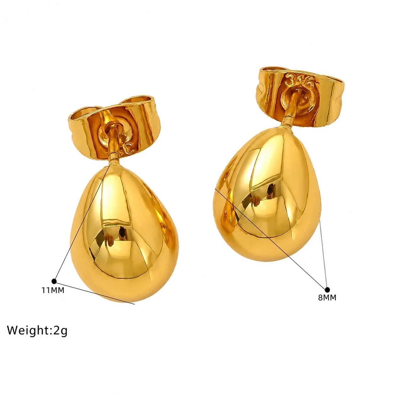 Sculptural Gold-Plated Beaded Hoop Stud Earrings - Gold Curved Drop Stud
