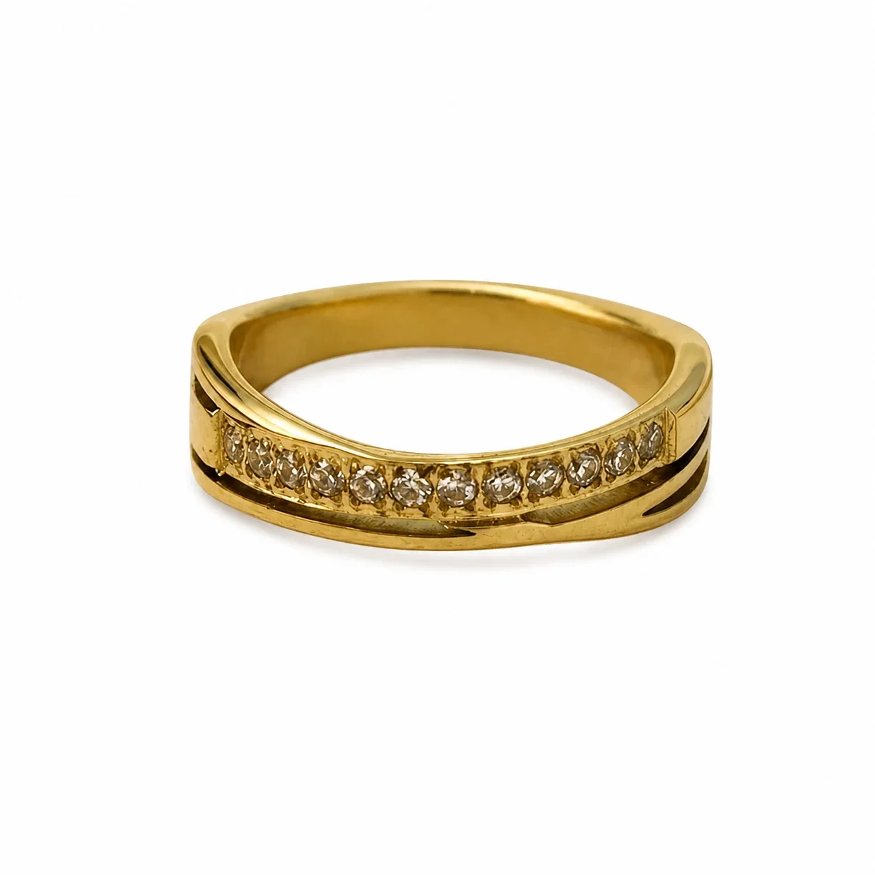Refined 316 Stainless Steel Channel Stone Grooved Band Ring