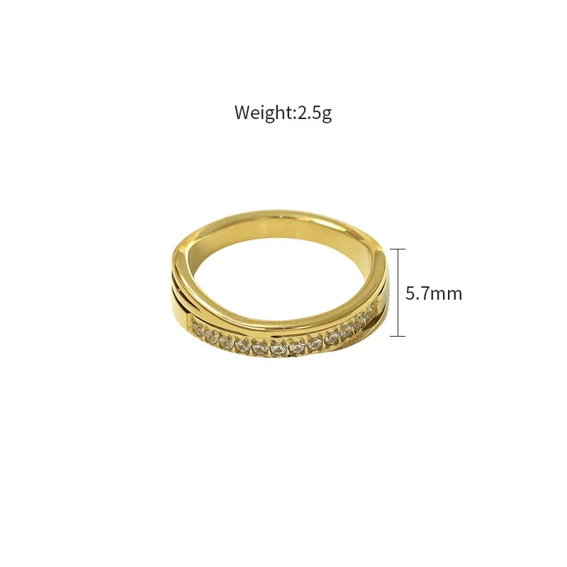 Refined 316 Stainless Steel Channel Stone Grooved Band Ring - Gold