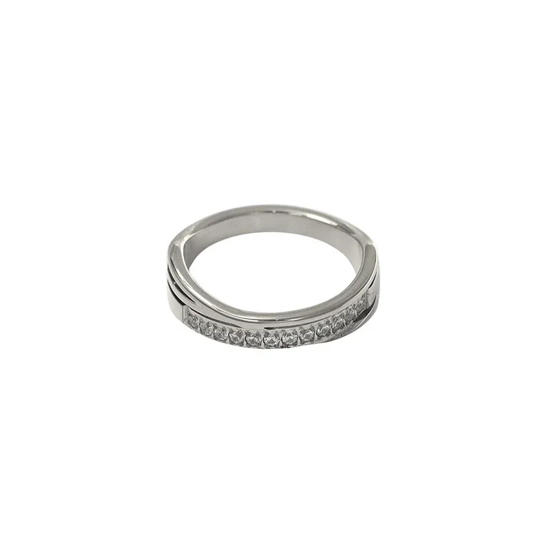 Refined 316 Stainless Steel Channel Stone Grooved Band Ring - Silver