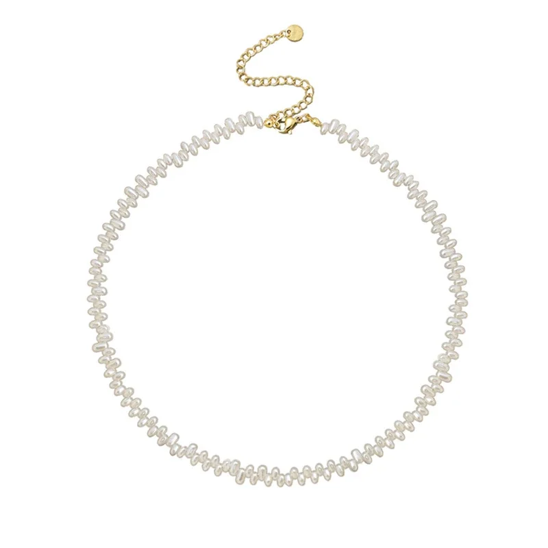 Choker Necklace Irregular 7 mm Beads Gold-Plated Steel