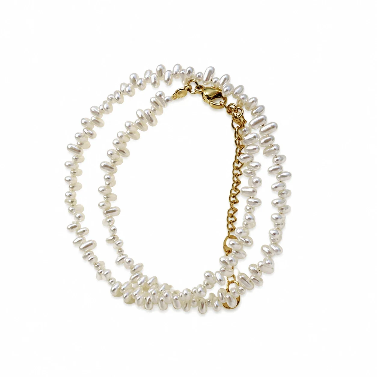 Choker Necklace Irregular 7 mm Beads Gold-Plated Steel