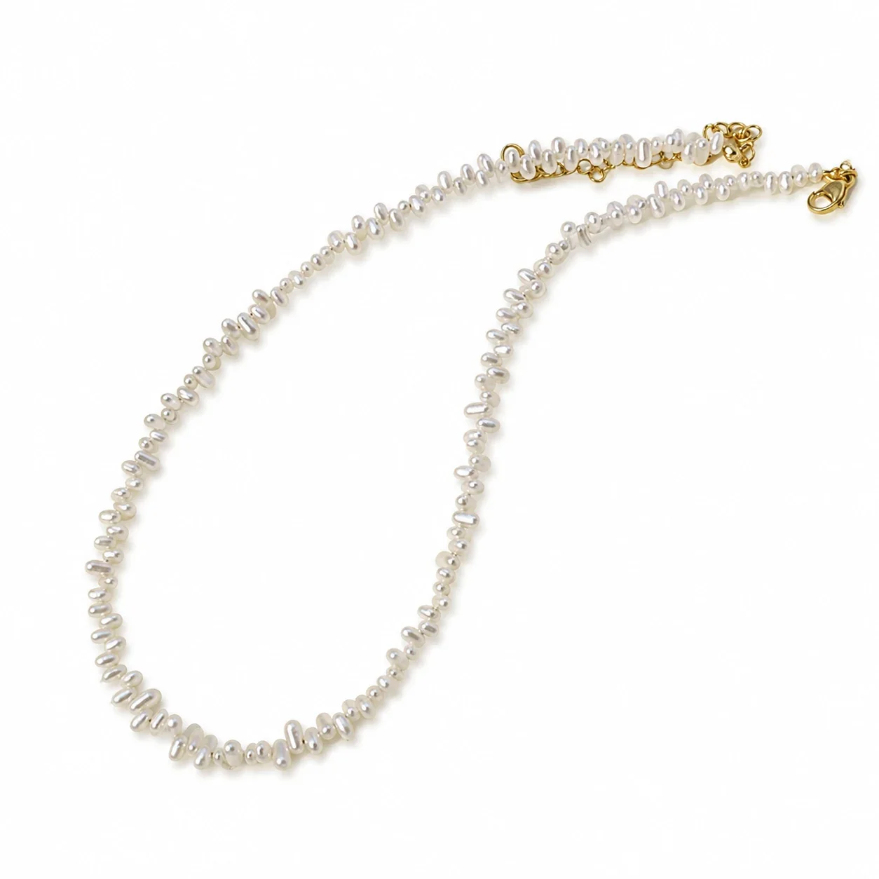 Choker Necklace Irregular 7 mm Beads Gold-Plated Steel