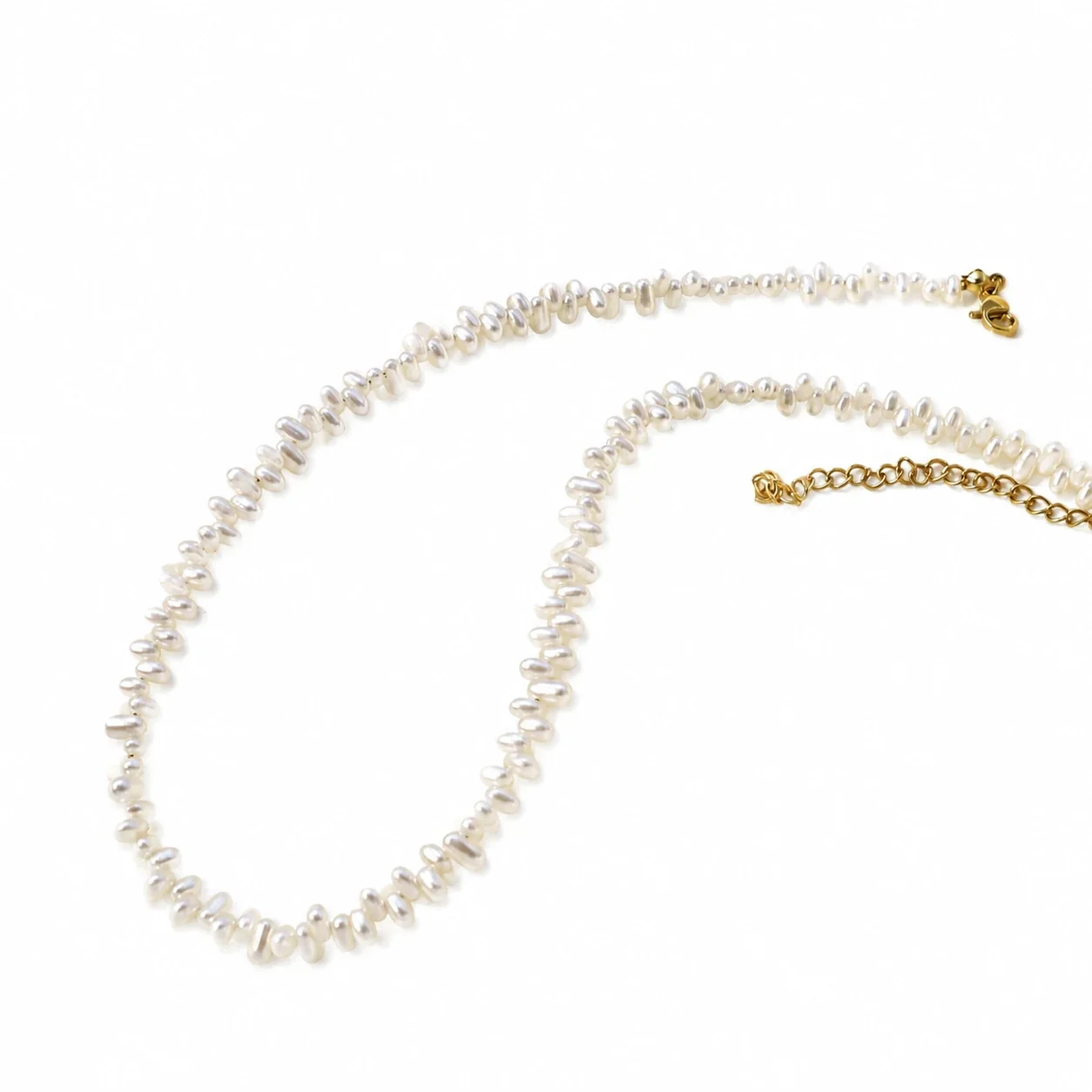 Choker Necklace Irregular 7 mm Beads Gold-Plated Steel