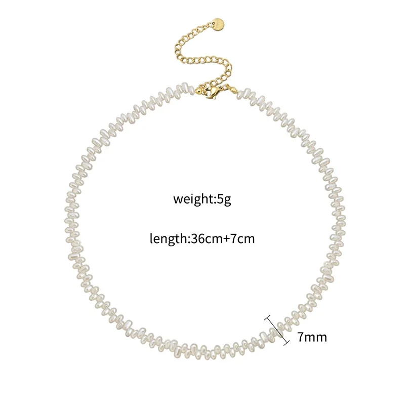 Choker Necklace Irregular 7 mm Beads Gold-Plated Steel