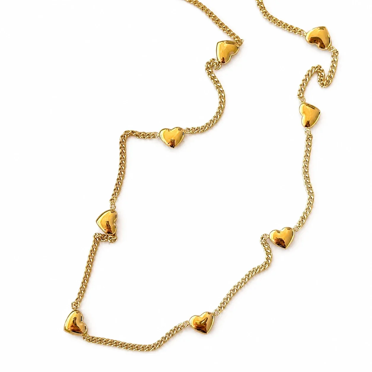 Delicate 18K Gold-Plated Heart Station Chain Necklace