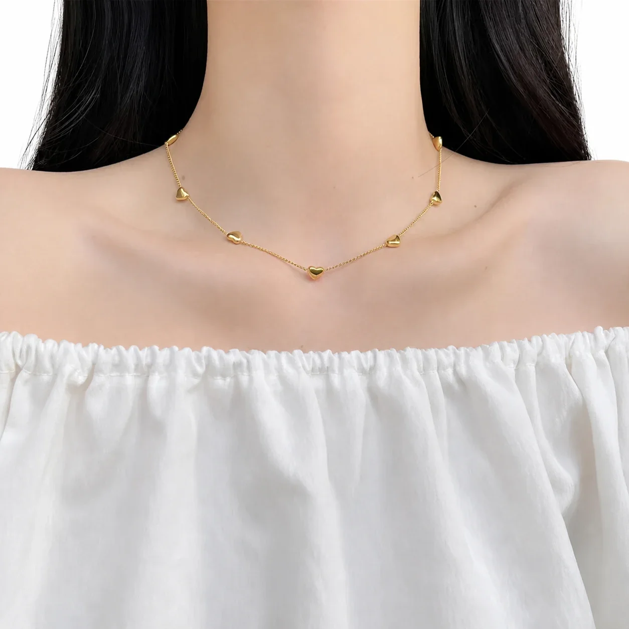 Delicate 18K Gold-Plated Heart Station Chain Necklace