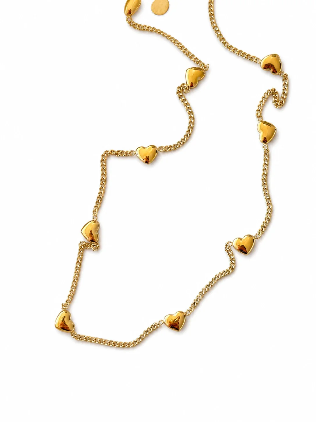 Delicate 18K Gold-Plated Heart Station Chain Necklace - Gold Hearts