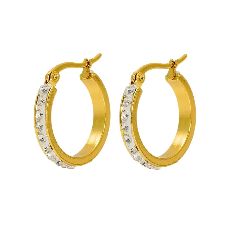 Polished 18K Gold-Plated Crystal-Front Hoop Earrings