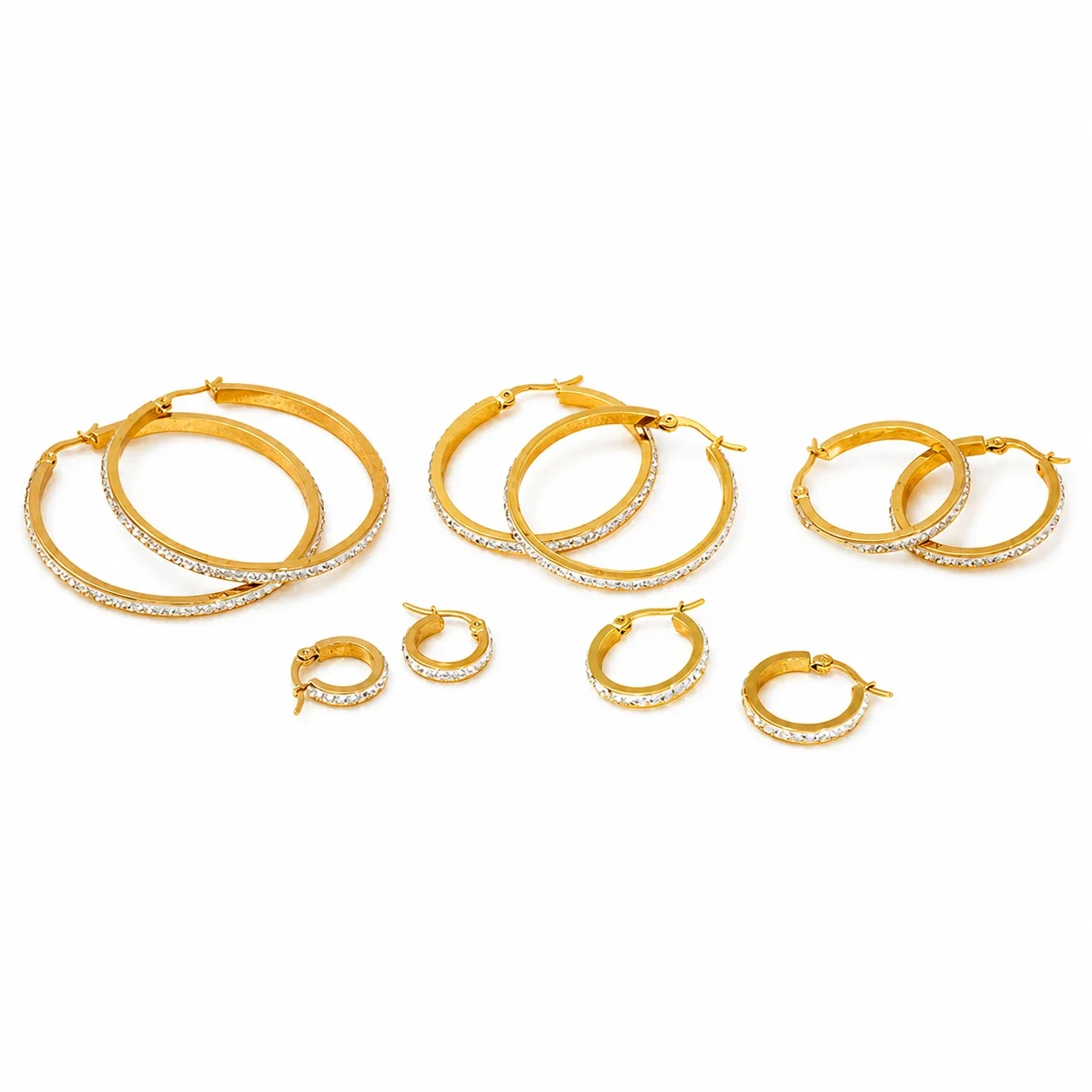 Polished 18K Gold-Plated Crystal-Front Hoop Earrings
