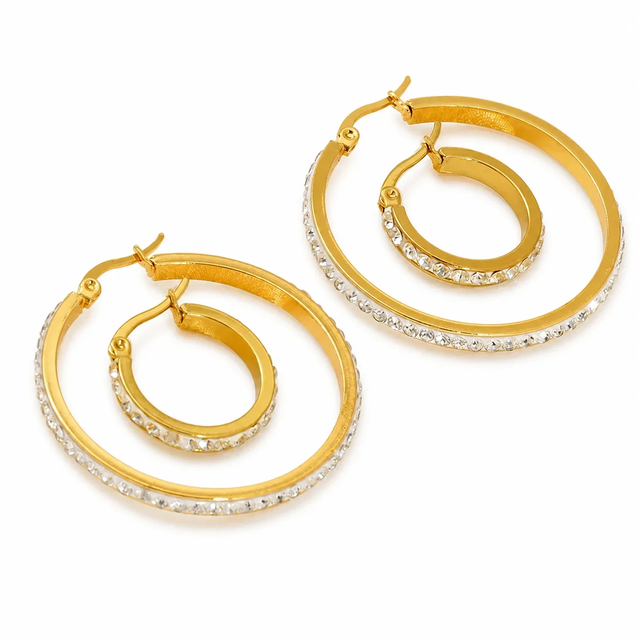 Polished 18K Gold-Plated Crystal-Front Hoop Earrings
