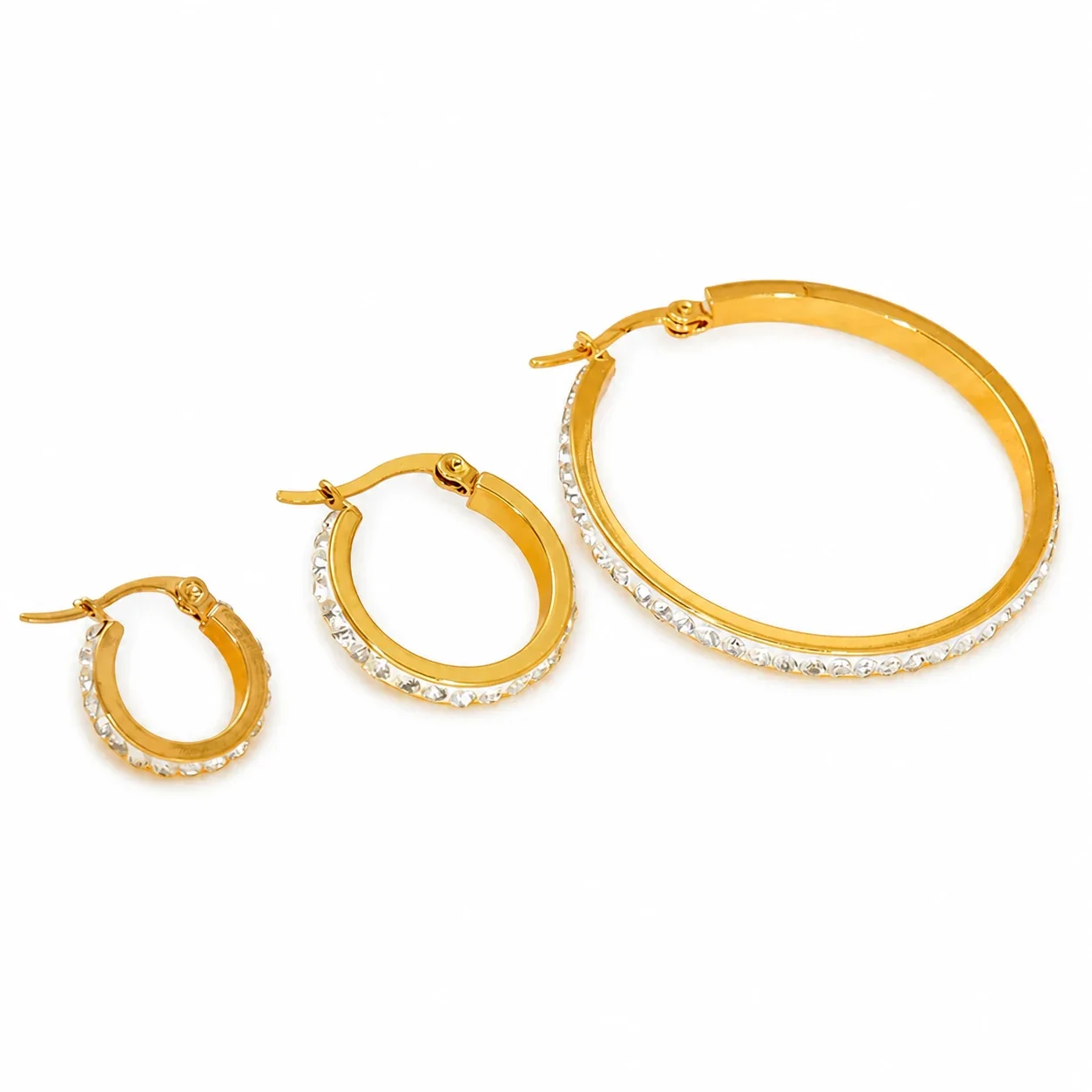 Polished 18K Gold-Plated Crystal-Front Hoop Earrings