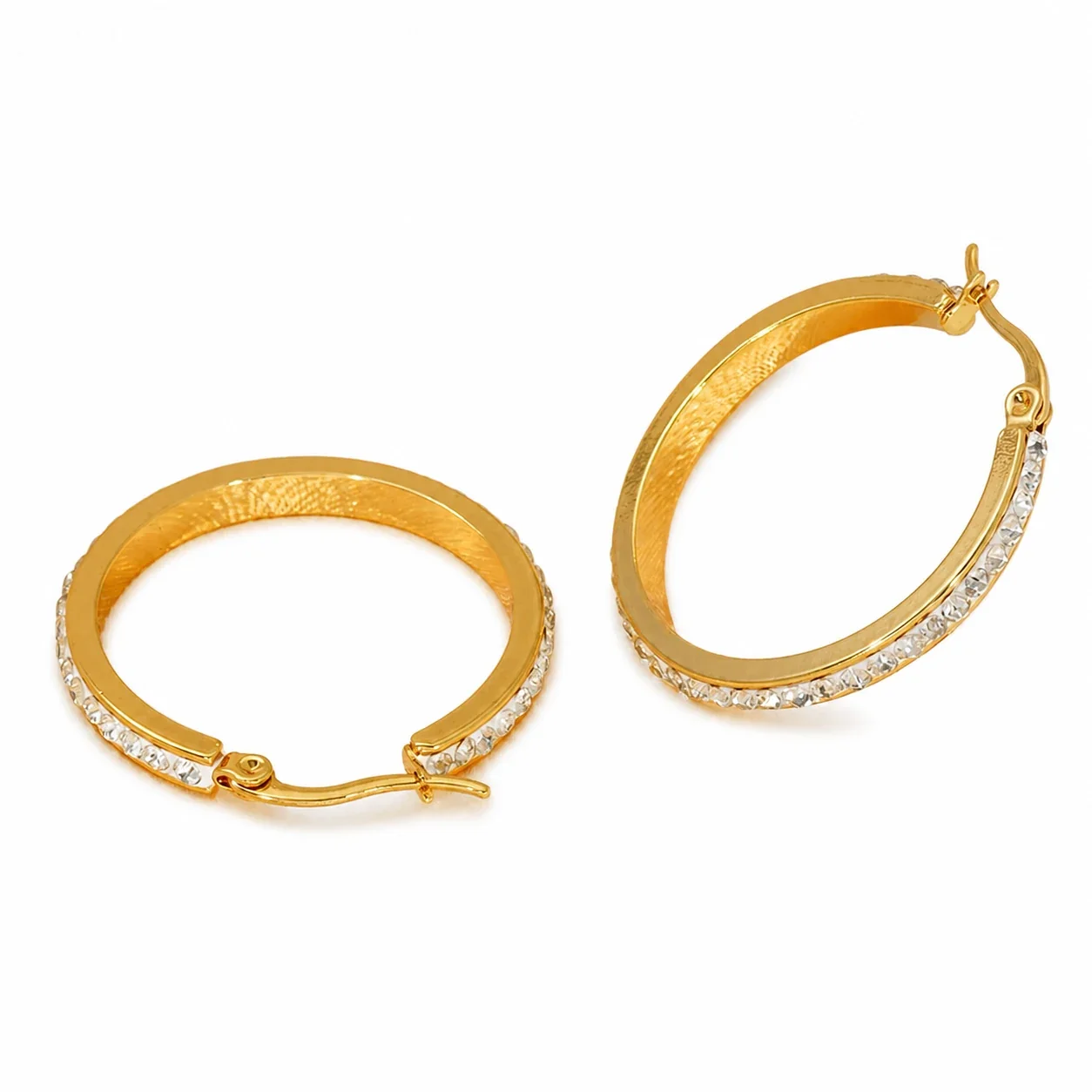 Polished 18K Gold-Plated Crystal-Front Hoop Earrings