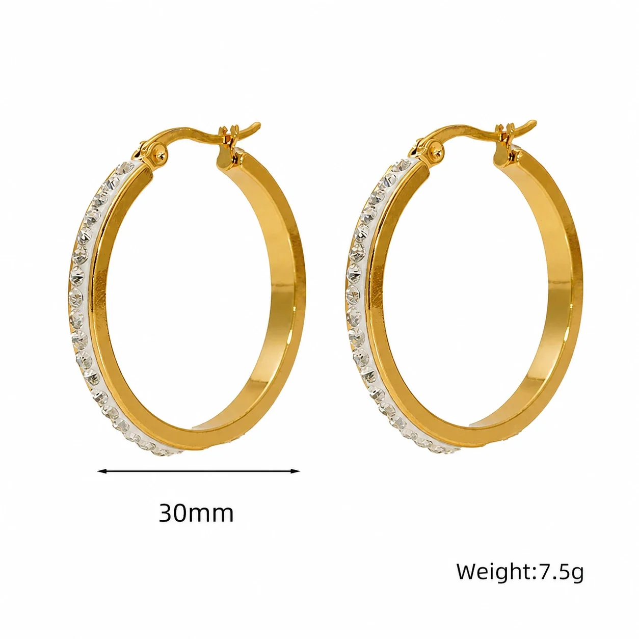 Polished 18K Gold-Plated Crystal-Front Hoop Earrings - mm