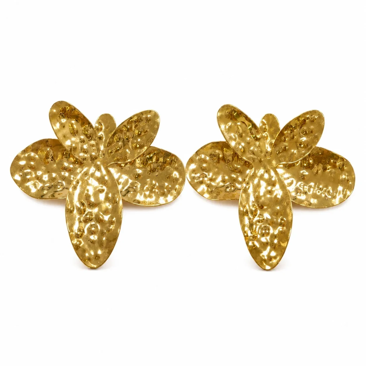 Sculptural 316L Stainless Steel Hammered Flower Stud Earrings
