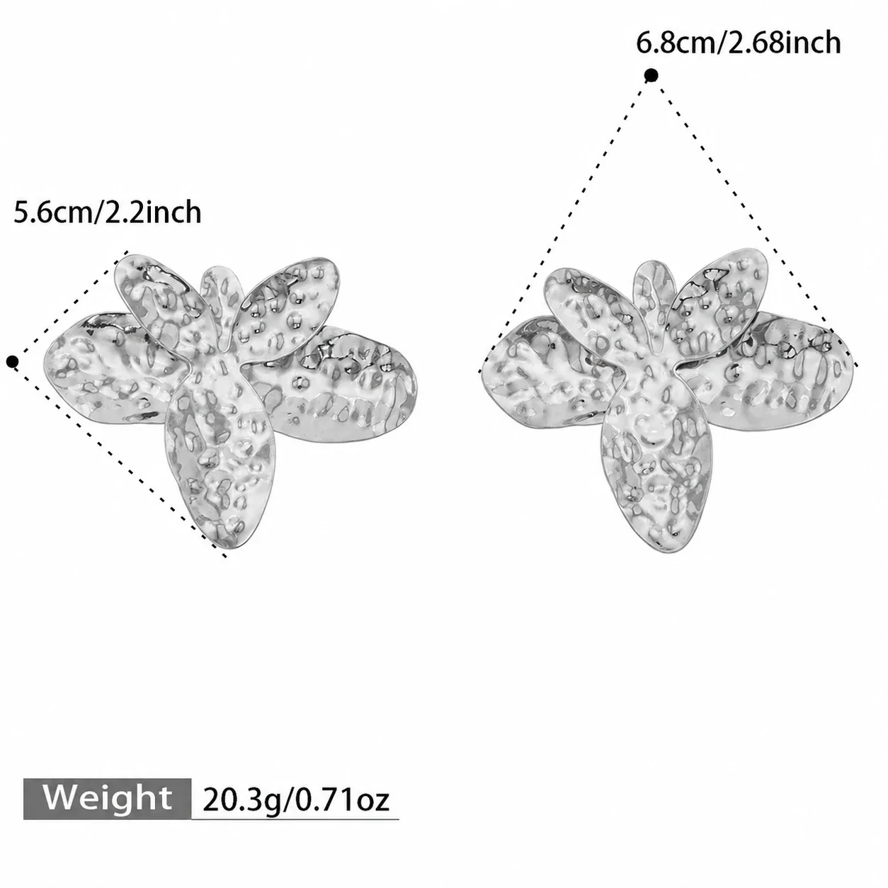 Sculptural 316L Stainless Steel Hammered Flower Stud Earrings - Silver