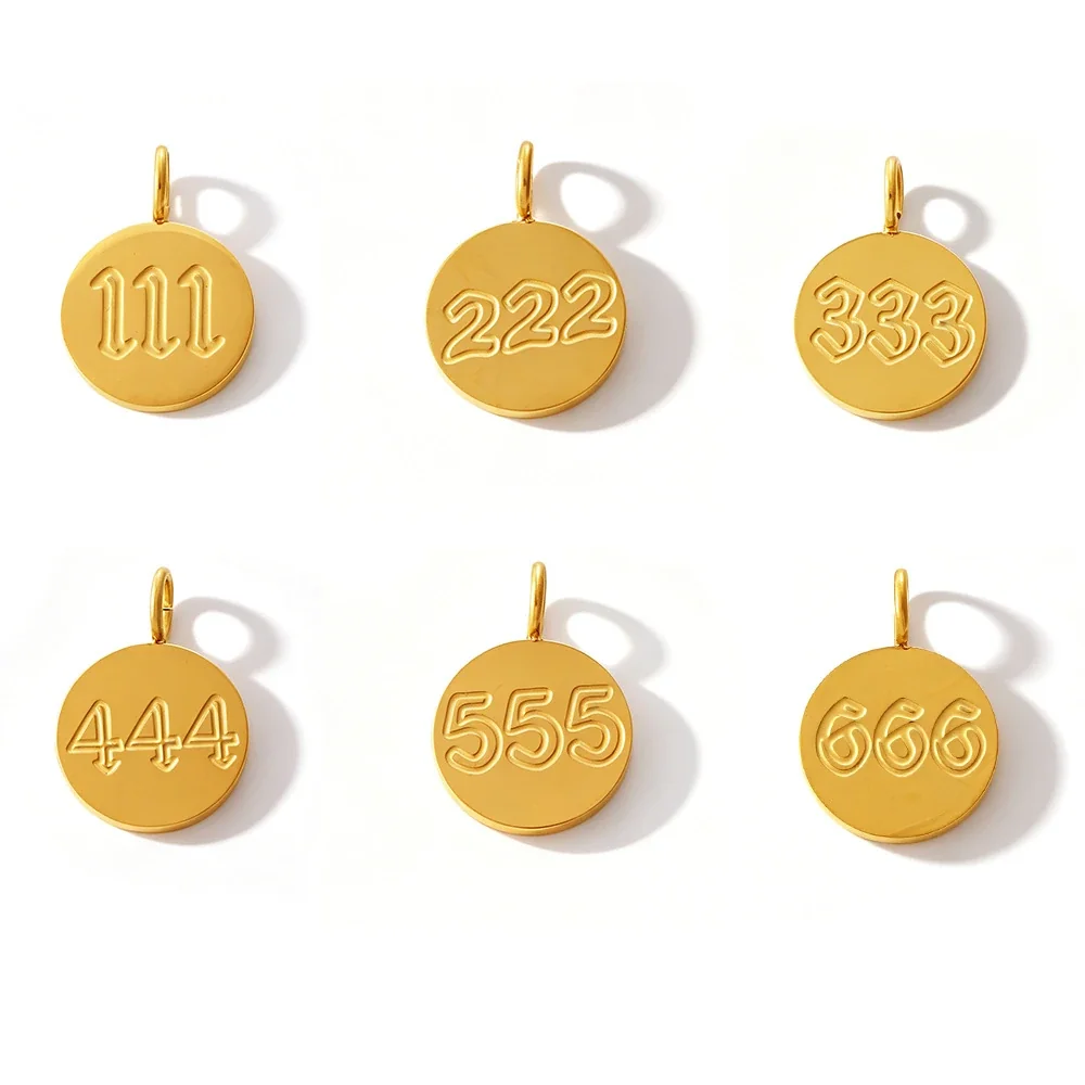 Round Triple-Number Disc Pendant in Gold-Plated Steel