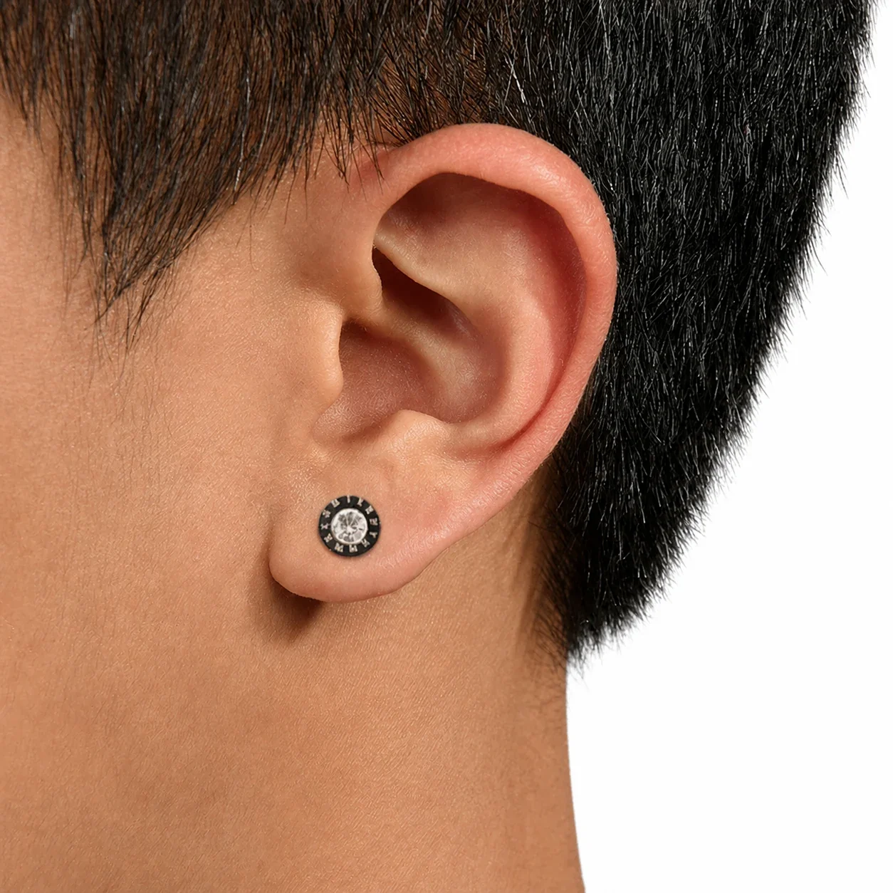 Polished Black-Plated Roman Numeral Crystal Stud Earrings