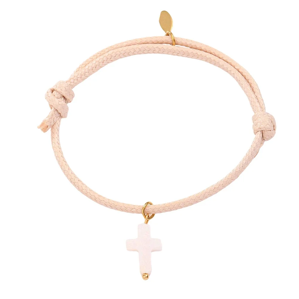 Pulseira de cordão entrançado com pendente de cruz em aço inoxidável 316