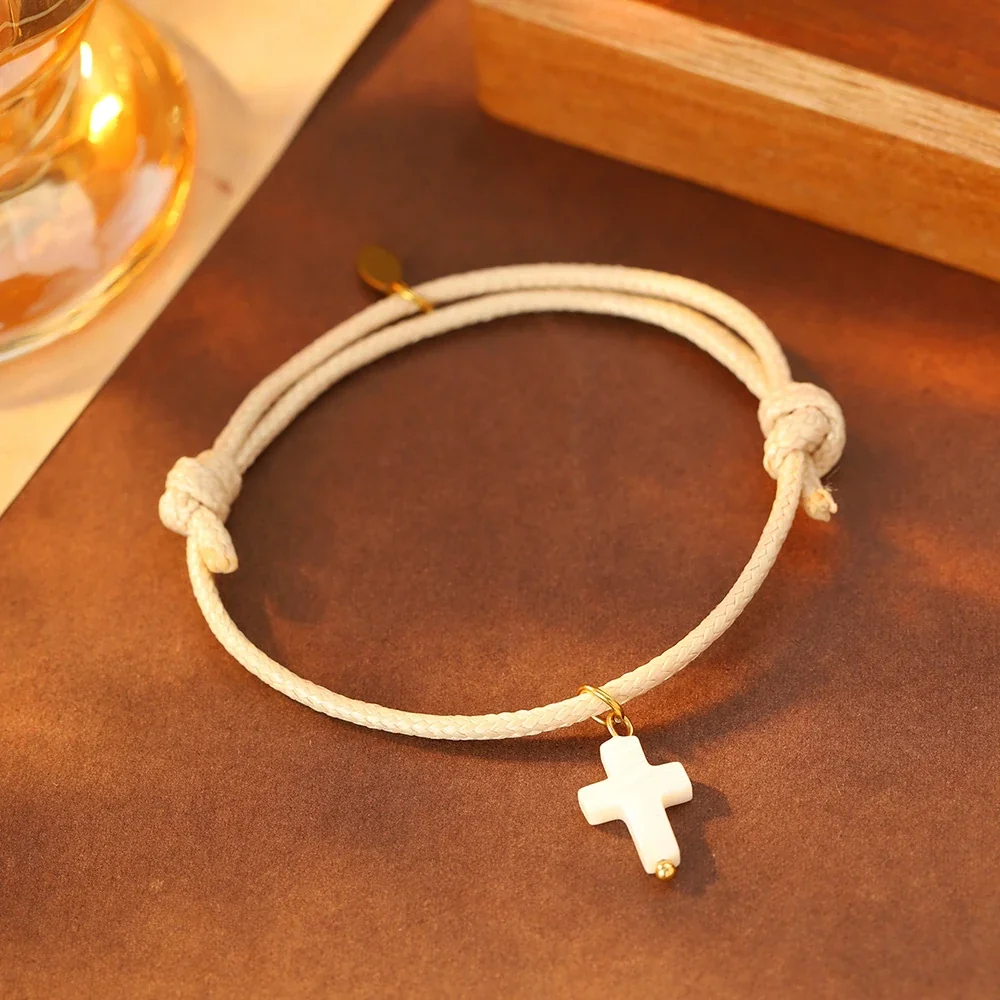 Cross Charm Braided Cord Bracelet in 316 Stainless Steel
